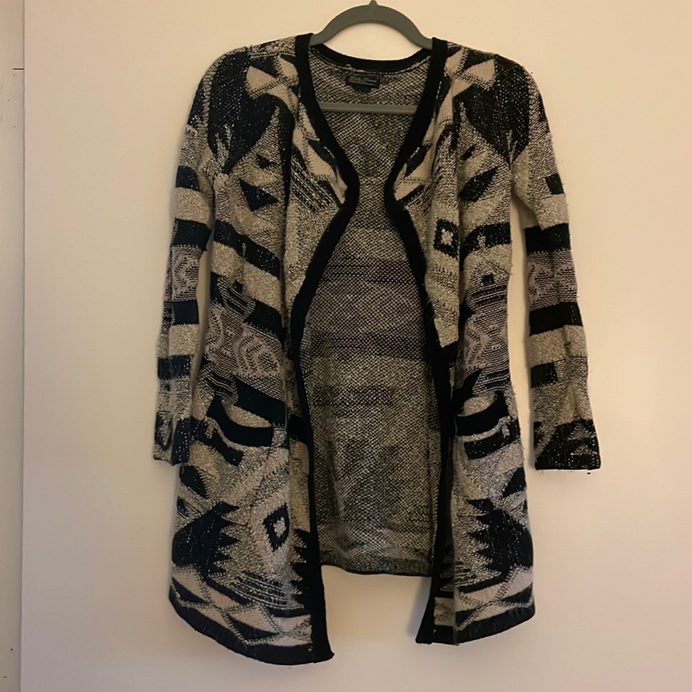 Lucky brand print warm open front cardigan sweater- size small